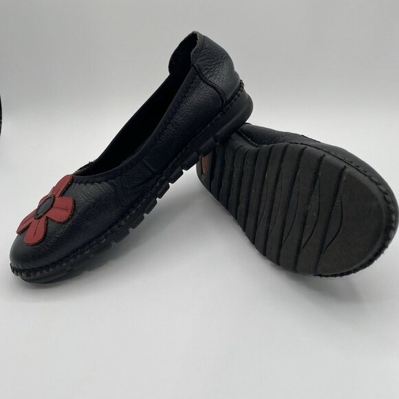 Red Dragonfly Floral Appliqué Black Leather Loafers US Size 5.5, Chinese Sz 225 - Picture 3 of 14